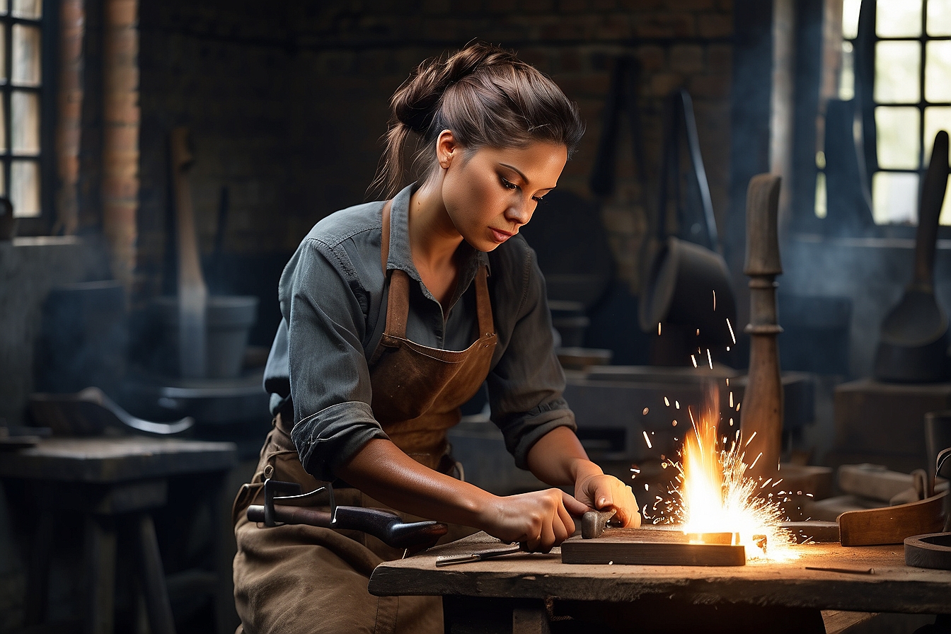 Leonardo_Diffusion_XL_Photo_luxe_blacksmith_woman_making_knife_1